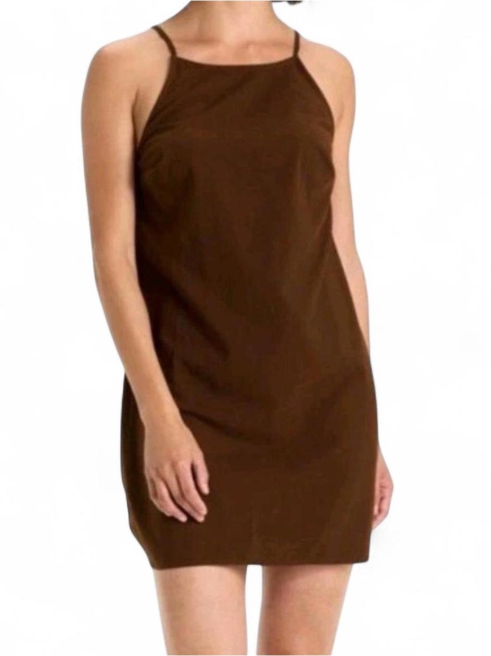 NWOT A New Day Chocolate Brown Halter Neck Mini Shift Dress S - Picture 1 of 8